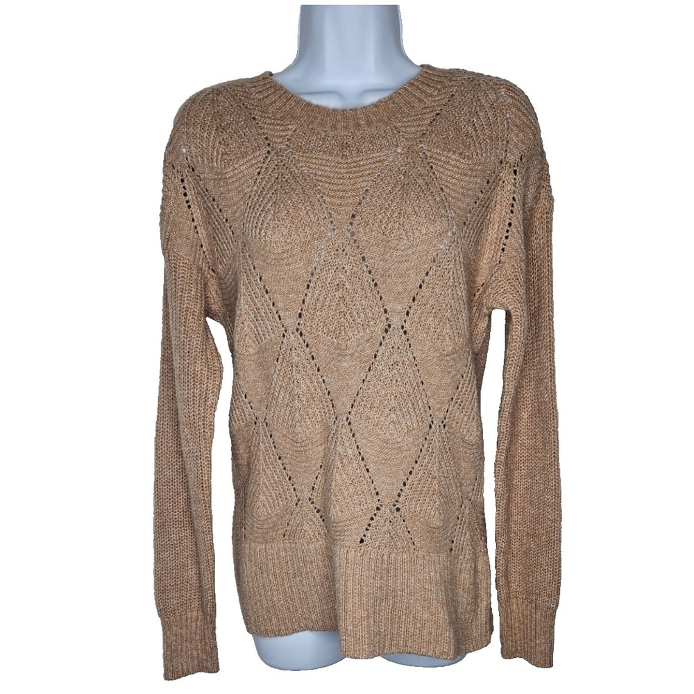 Sonoma Sweater Womens Small Tan Knit Crewneck Lightweight Textured Pullover